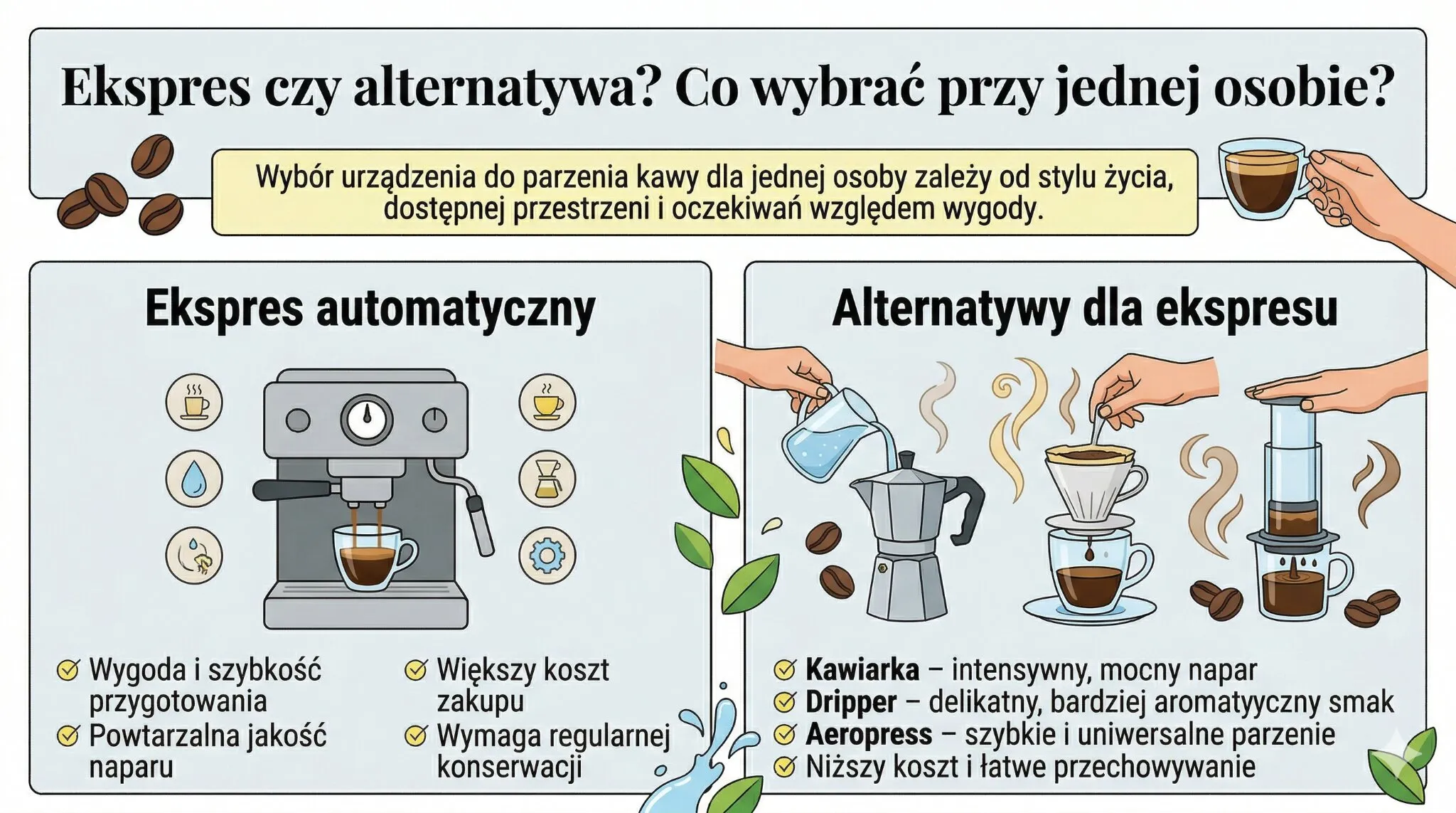 Ekspres czy alternatywa? Co wybrać przy jednej osobie?