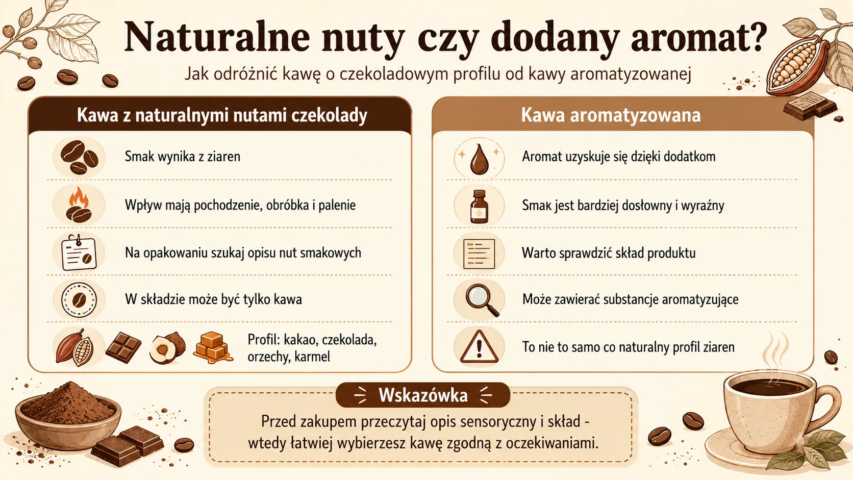Naturalne nuty czy dodany aromat? Jak odróżnić kawę o czekoladowym profilu od kawy aromatyzowanej