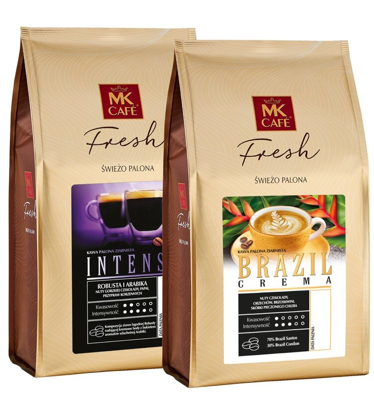 Świeżo palona kawa ziarnista MK Fresh Intenso i Brazil Crema zestaw 2x1kg