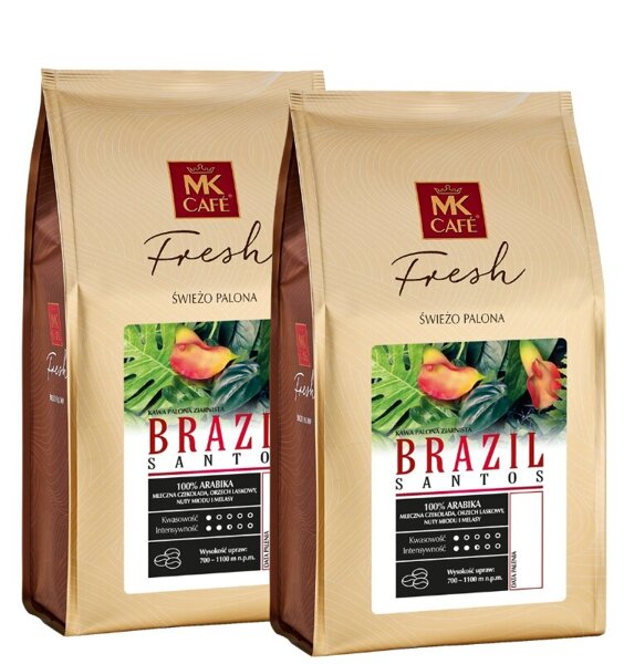 ŚWIEŻO PALONA KAWA ZIARNISTA MK FRESH BRAZIL SANTOS 2X1KG